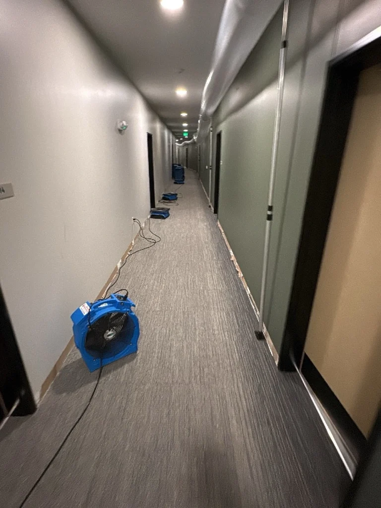 Air movers, dehumidifiers, and desiccant tubing configured for structural drying at large commercial water damage loss
