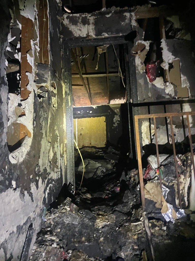 Interior fire damage to townhome including walls and structural elements