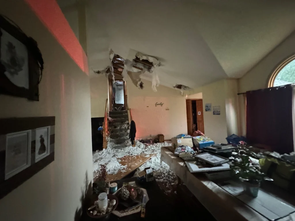 Ceiling collapse from fire damage and fire suppression water at townhome complex