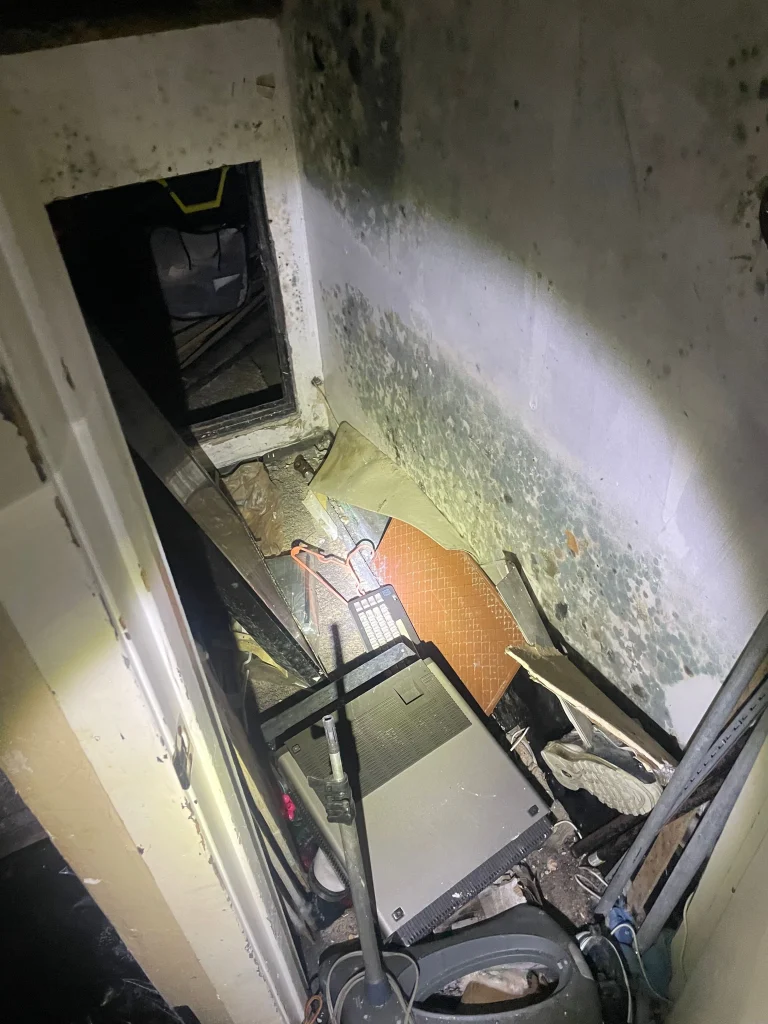 Extensive mold and microbial growth in commercial townhome caused by prolonged water damage