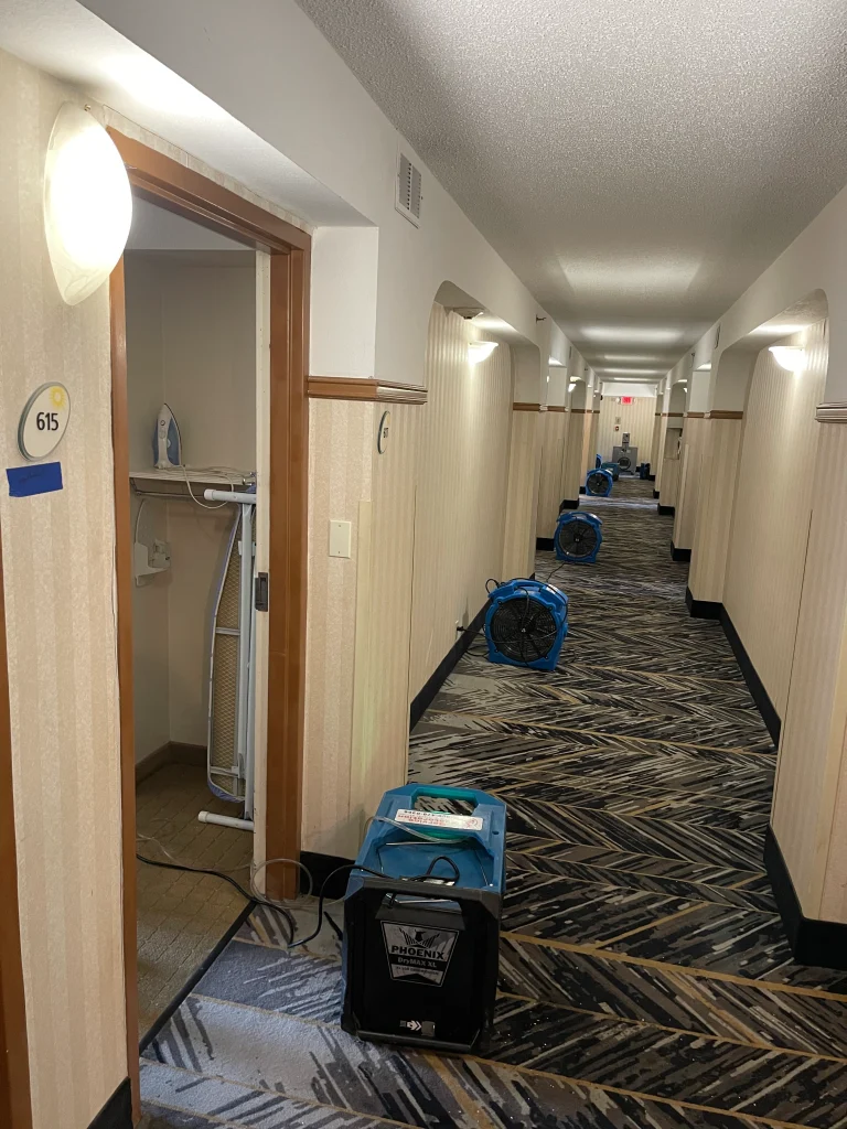 Hotel sixth floor water damage restoration and structural drying